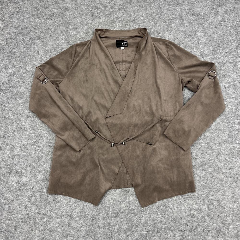 KUT From The Kloth Cardigan Jacket Womens L Brown Suede Drawstring Open Casual